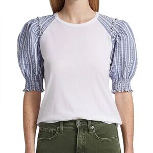Veronica Beard Small Marcia Stripe-Sleeve Blue White Top Women’s